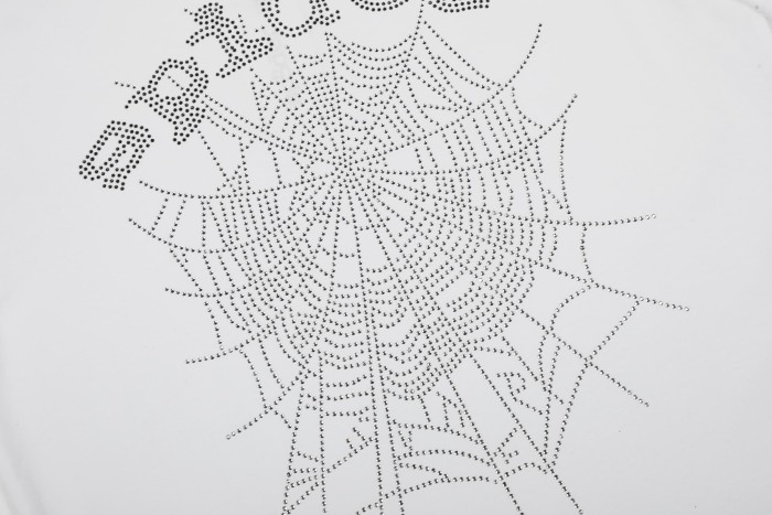 Y2K Drill Streetwear Full Rhinestone Hotfix Crystal Spider Web & Spider Letter Front Print Two-Tone T-Shirt 2 colors 29304837