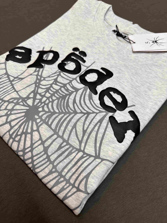 Drill Streetwear Contrast Line Screen Print Web & Sp5der Letter Front Print T-Shirt 2 colors 29304999