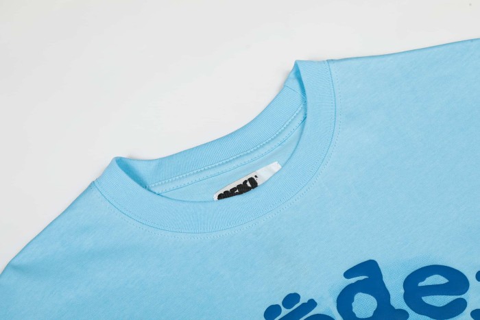 Streetwear Gradient Faded Shadow Wash Spider Web & Dark Blue Sp5der Letter Front Print T-Shirt 29304994