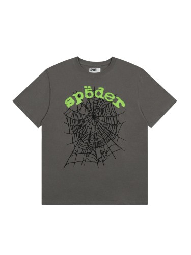 Layer Silkscreen Neon Green Arch Letter Black Outline Spider Web Print T-Shirt 29305147