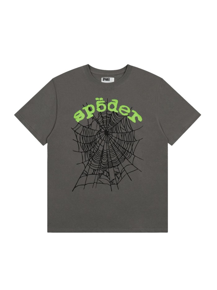 Layer Silkscreen Neon Green Arch Letter Black Outline Spider Web Print T-Shirt 29305147