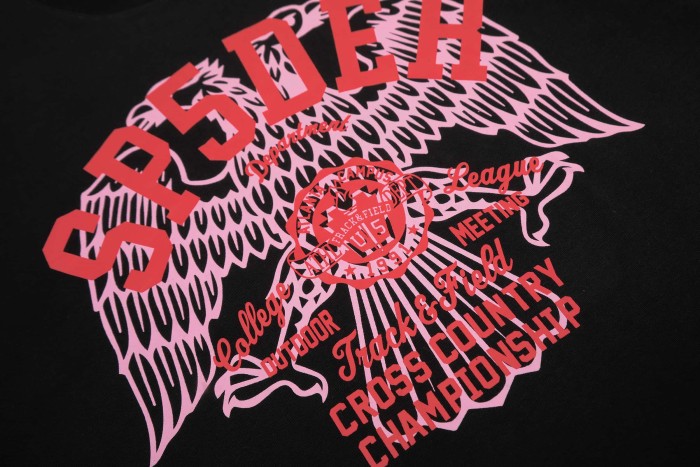 Two Layer Contrast Eagle Wing Silkscreen Print Sp5der Letter Cross Country Text Front Print T-Shirt 29305053