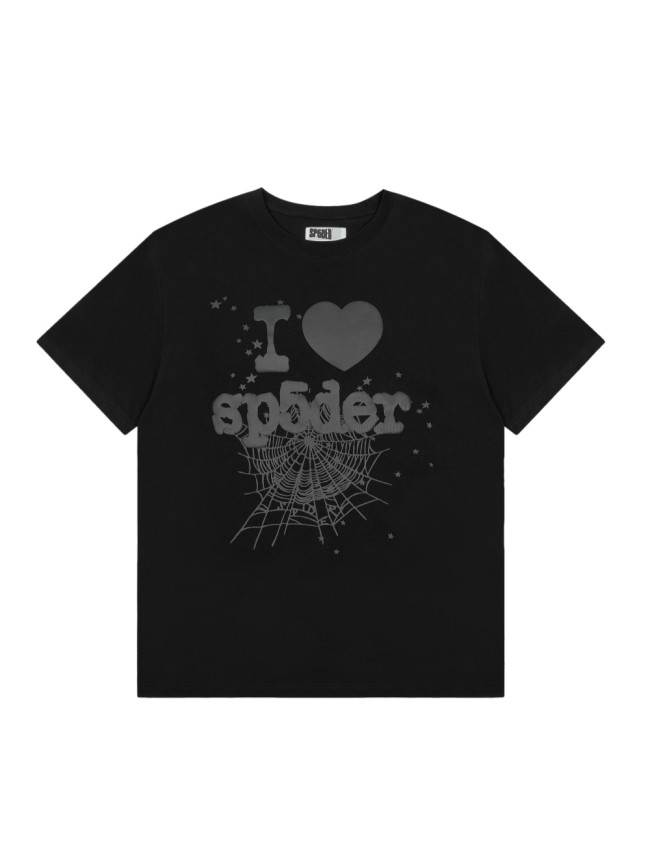 Dark 3D Raised Puff Foam I Love Heart Letter Spider Web Star Accent Front Print T-Shirt 29305079