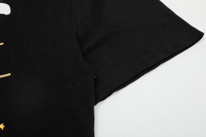 Solid Black Base White Text With Yellow Star Over Star Detailed Spider Web Print T-Shirt 29304813