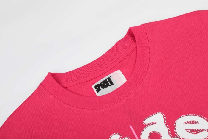 Arch Curved White Rhinestone Beaded Trim Rounded Script Letter Spider Web Print T-Shirt 2 colors 29304801