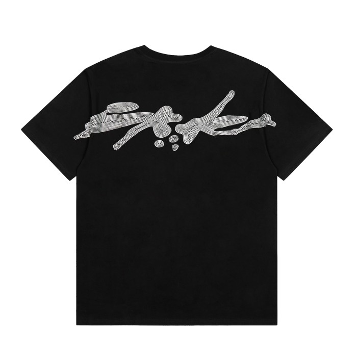 Hotfix Rhinestone Print Small Spider Number 5 Chest Graphic Abstract Fluid Line Back Print T-Shirt 29305064