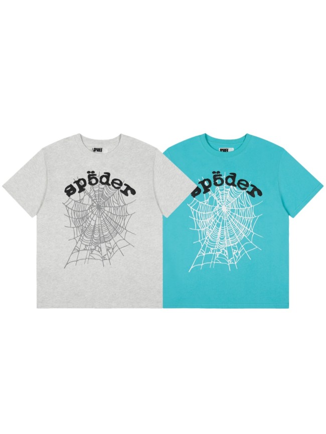 Drill Streetwear Contrast Line Screen Print Web & Sp5der Letter Front Print T-Shirt 2 colors 29304999