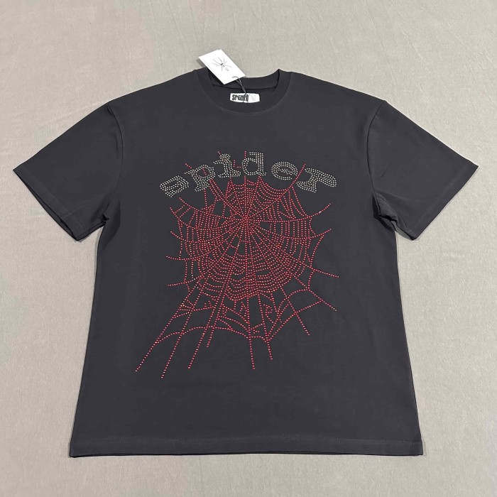 Y2K Drill Streetwear Full Rhinestone Hotfix Crystal Spider Web & Spider Letter Front Print Two-Tone T-Shirt 2 colors 29304837