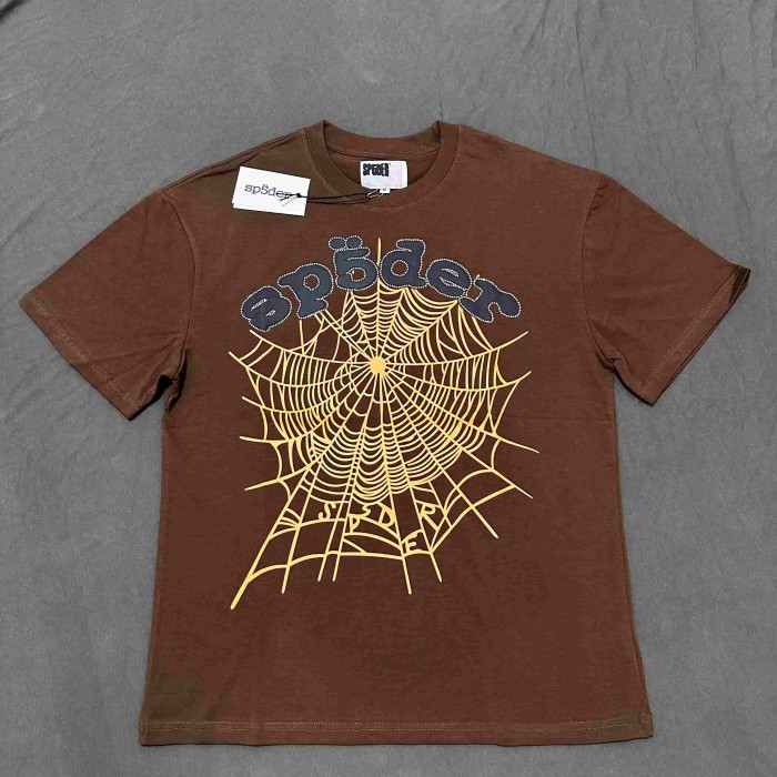 Streetwear Contrast Orange Spider Web Graphic Rhinestone Trim Letter Print T-Shirt 29304917