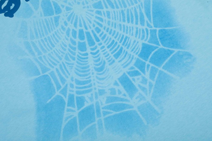 Streetwear Gradient Faded Shadow Wash Spider Web & Dark Blue Sp5der Letter Front Print T-Shirt 29304994