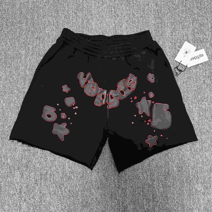 Puff Print Bubble Text Outline Star Pattern Raw Edge Elastic Waist Drawstring Sweat Shorts 29305218