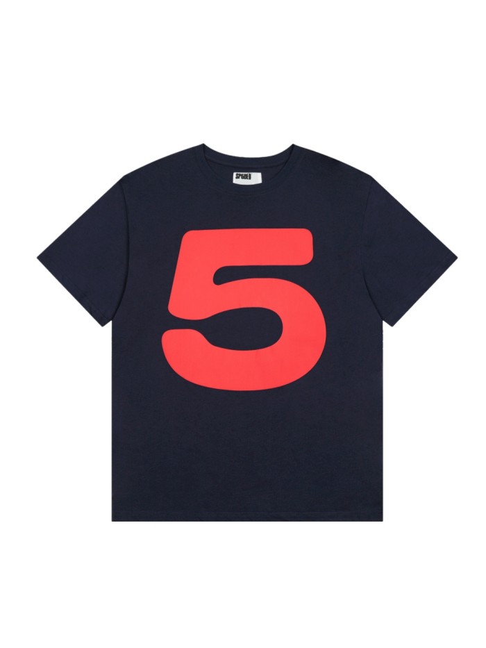 Drill Streetwear Oversized Bold Big Number 5 Contrast Silkscreen Front Print T-Shirt 29305054