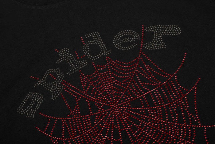 Y2K Drill Streetwear Full Rhinestone Hotfix Crystal Spider Web & Spider Letter Front Print Two-Tone T-Shirt 2 colors 29304837