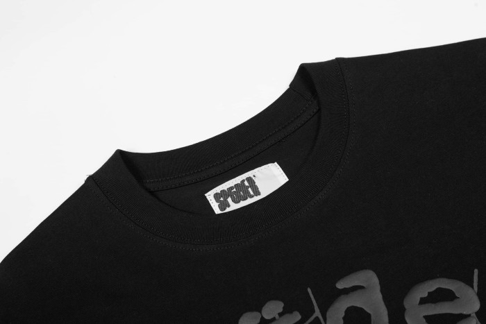 Streetwear Tone-On-Tone Dark 3D Raised Puff Foam Spider Web & Letter Front Print T-Shirt 29304887