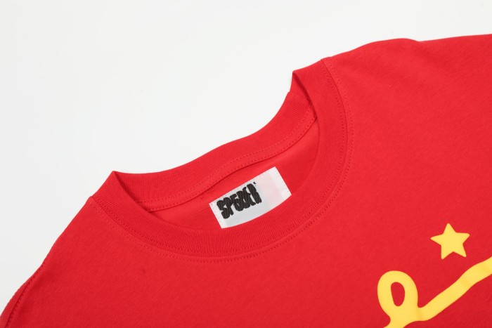 Streetwear 3D Raised Puff Foam Rope Frame Cowboy Rider Sp5der Letter Star Horseshoe Front Print T-Shirt 29305042