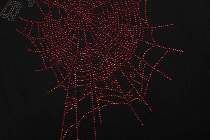 Y2K Drill Streetwear Full Rhinestone Hotfix Crystal Spider Web & Spider Letter Front Print Two-Tone T-Shirt 2 colors 29304837