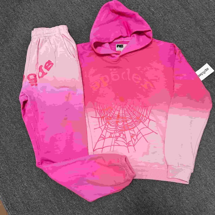 Ombre Gradient Dip Dye Silkscreen Arch Spider Web Print Hoodie & Cuffed Jogger Pants Set 2 colors 29306429