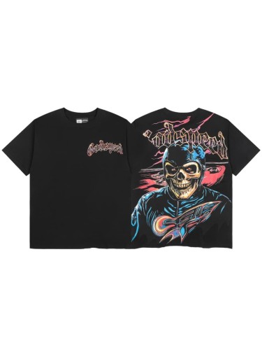 Two Sided Graphic Print Mini Gothic Letter Left Chest Big Skull Biker Racer Print Tee 29306232