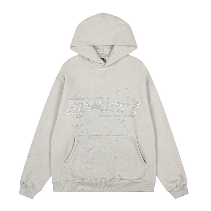 Rhinestone Arch Letter Subtle Spider Web & Tiny All Over Star Print Polar fleece Hoodie & Cuffed Sweatpants Set 29306412