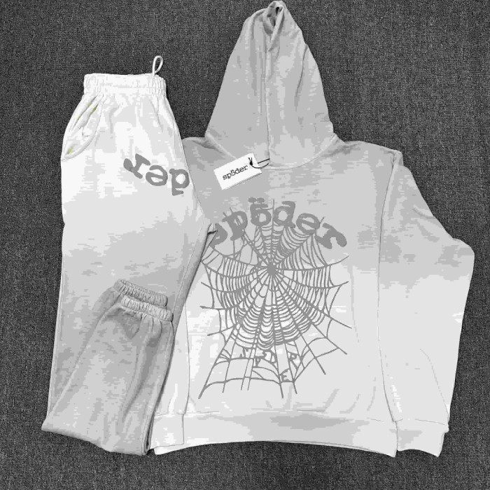 Ombre Gradient Dip Dye Silkscreen Arch Spider Web Print Hoodie & Cuffed Jogger Pants Set 2 colors 29306429
