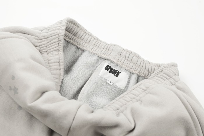 Rhinestone Arch Letter Subtle Spider Web & Tiny All Over Star Print Polar fleece Hoodie & Cuffed Sweatpants Set 29306412