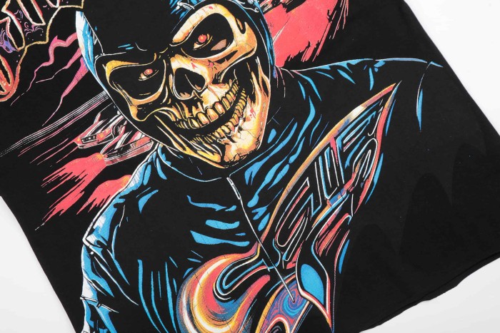 Two Sided Graphic Print Mini Gothic Letter Left Chest Big Skull Biker Racer Print Tee 29306232