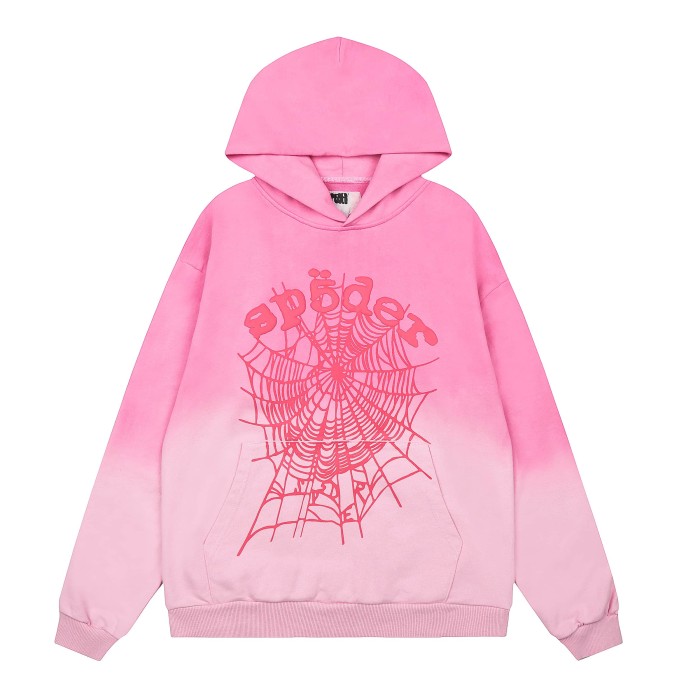 Ombre Gradient Dip Dye Silkscreen Arch Spider Web Print Hoodie & Cuffed Jogger Pants Set 2 colors 29306429