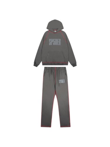 Contrast Red Stitch Raglan Trim Tone-On-Tone Printed Hoodie & Straight Leg Sweatpants Set 29306403