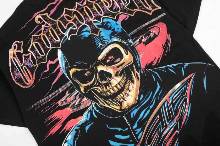 Two Sided Graphic Print Mini Gothic Letter Left Chest Big Skull Biker Racer Print Tee 29306232