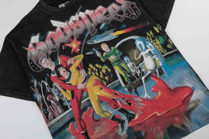Streetwear Rhinestone Trim Gothic Letter Retro Alien Horror Comic Print Tee 29306242