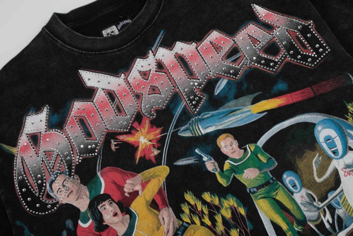 Streetwear Rhinestone Trim Gothic Letter Retro Alien Horror Comic Print Tee 29306242