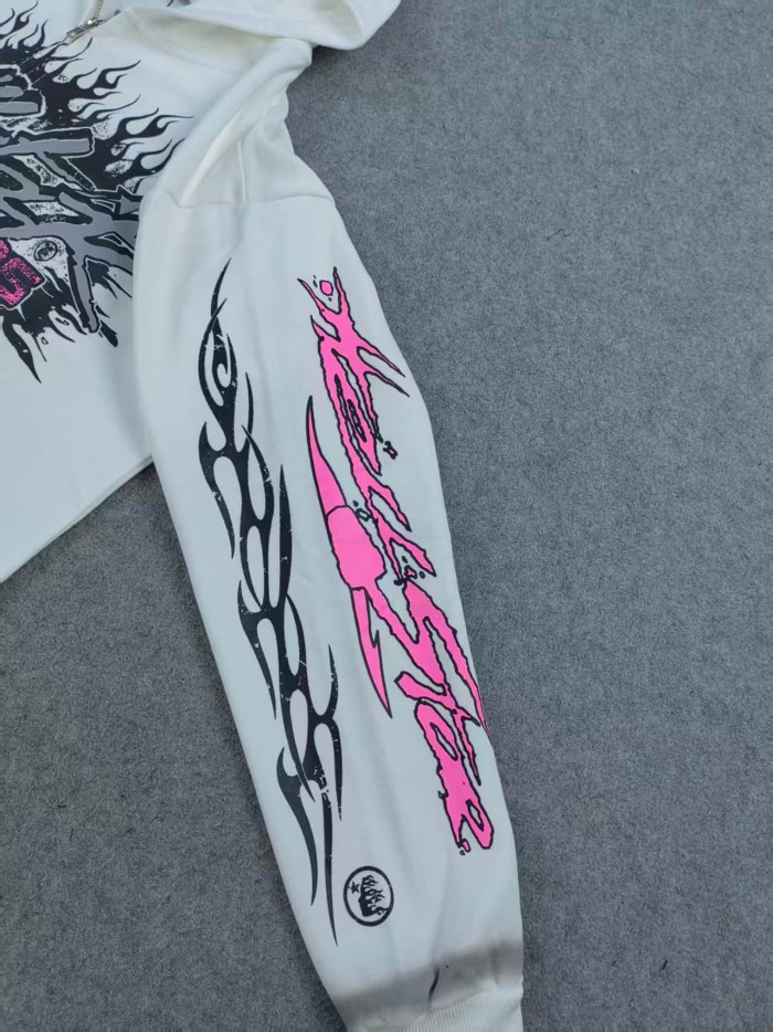 Hellstar Studio Pink Letter Logo Zipper Washed Version Hoodie 27502050