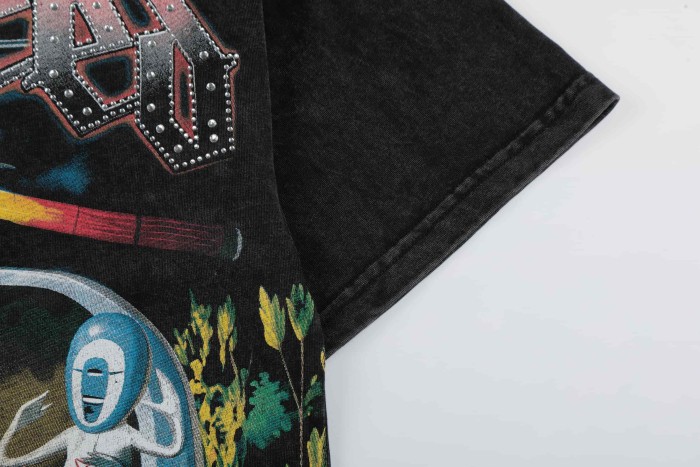 Streetwear Rhinestone Trim Gothic Letter Retro Alien Horror Comic Print Tee 29306242