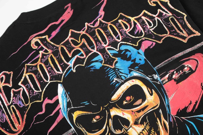 Two Sided Graphic Print Mini Gothic Letter Left Chest Big Skull Biker Racer Print Tee 29306232