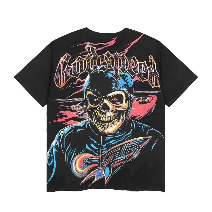Two Sided Graphic Print Mini Gothic Letter Left Chest Big Skull Biker Racer Print Tee 29306232