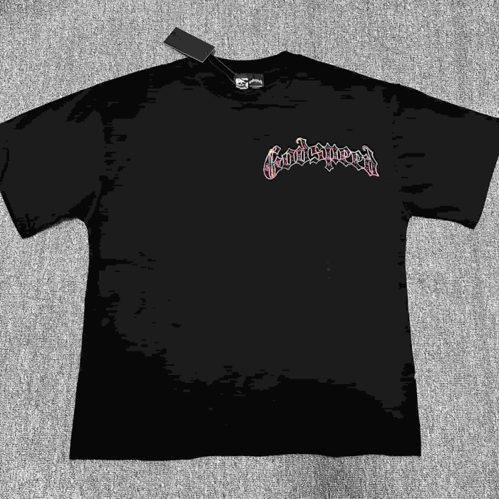 Two Sided Graphic Print Mini Gothic Letter Left Chest Big Skull Biker Racer Print Tee 29306232