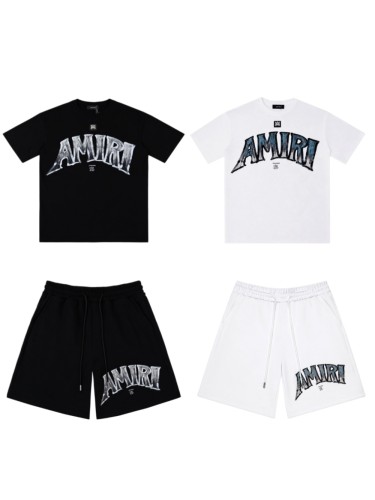Gradient Crack Texture Big Arch Letter Print T-shirt & Sweat Shorts Set 2 colors 29307015