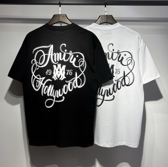 Front Mini Circular Hollywood Script Emblem Back Oversized Swirl Flourish Letter Print Tee 2 colors 29307018