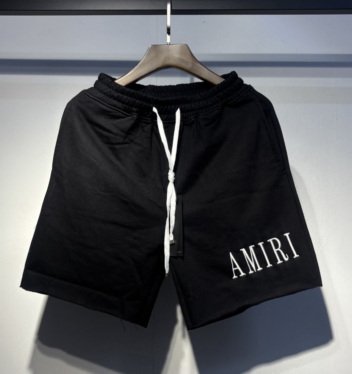 Front Lower Leg Embroidery Letter Logo Raw Frayed Hem Elastic Drawstring Sweat Shorts 2 colors 29306992