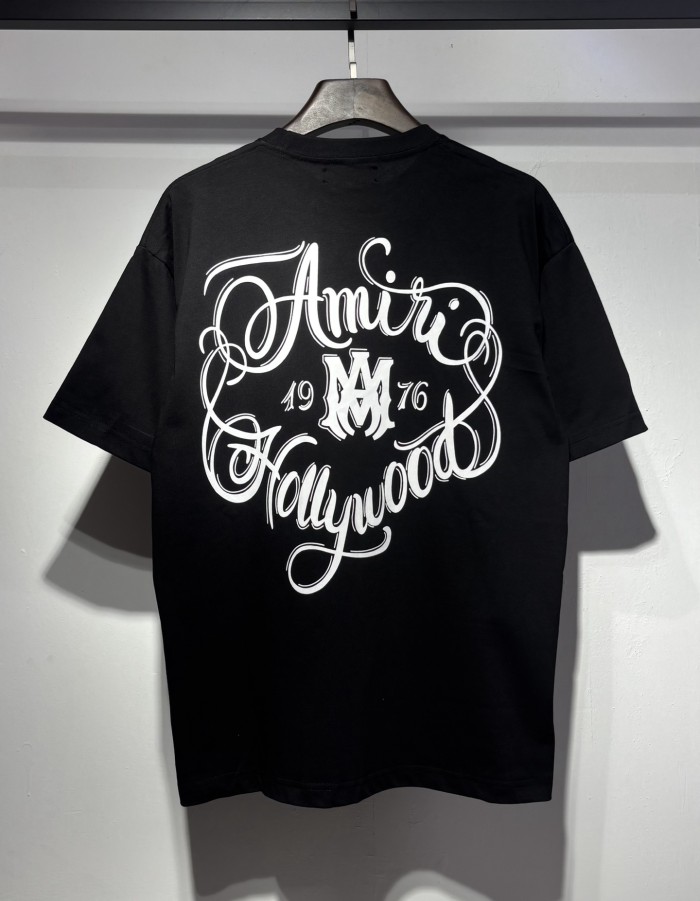 Front Mini Circular Hollywood Script Emblem Back Oversized Swirl Flourish Letter Print Tee 2 colors 29307018