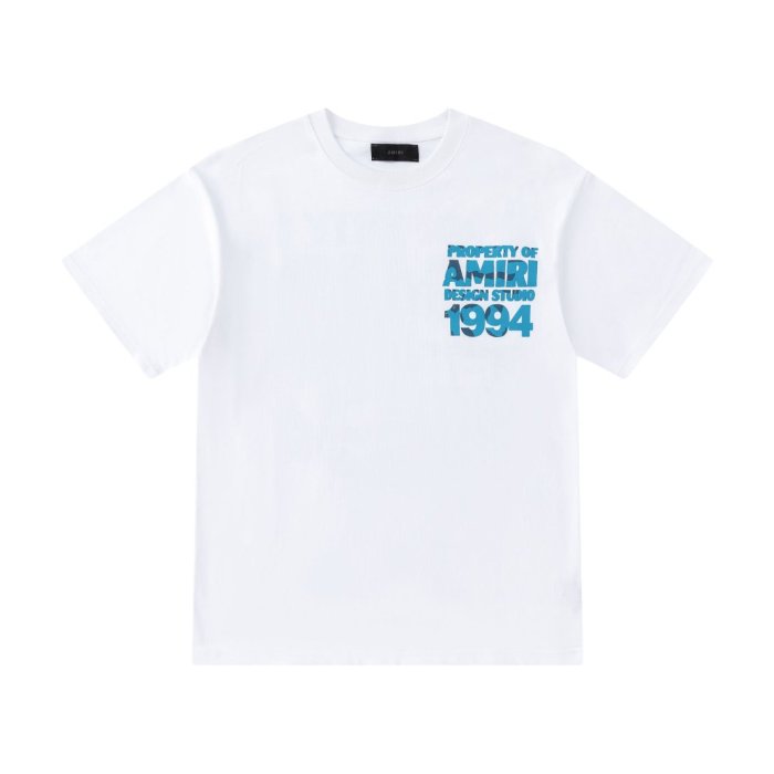 Gradient Blue PROPERTY OF AMIRI 1994 Text Back Large Distressed Bold Block Letter Tee 2 colors 29307012