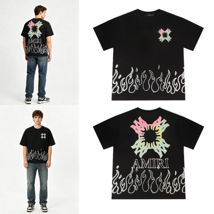 Gradient Cross Logo Bottom Flame Line Print Back Big Gradient Broken Cross Tee 3 colors 29306981