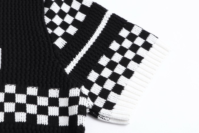 1:1 quality version Color-block Checkered Striped Knit Short Sleeve Top & Shorts Set 2 colors 29307117