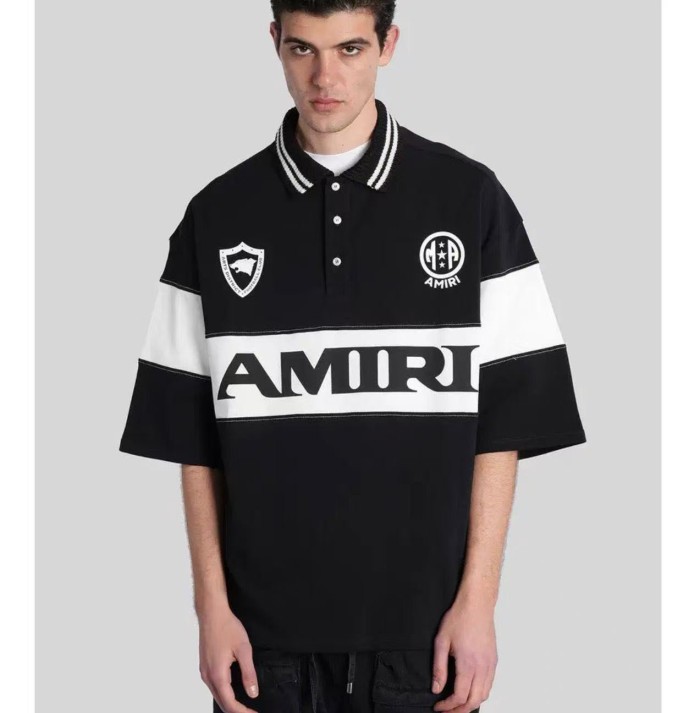 Double Emblem Logo Large Horizontal Letter Print Oversized Striped Collar Polo  Shirt 2 colors 29307078