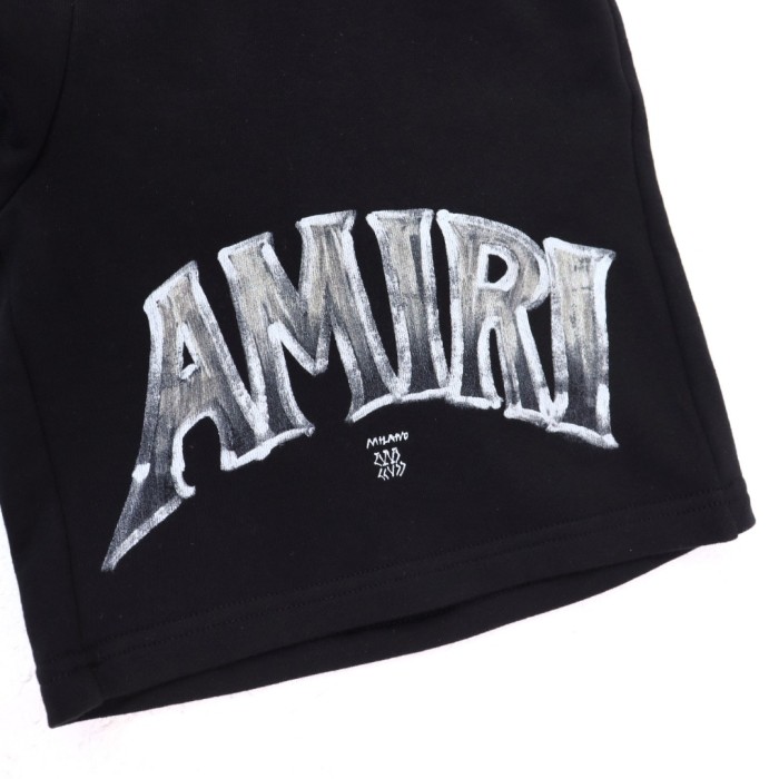 Gradient Crack Texture Big Arch Letter Print T-shirt & Sweat Shorts Set 2 colors 29307015