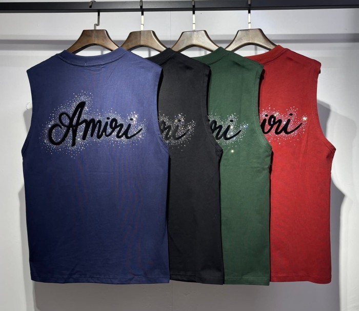 Front Mini Rhinestone Script Emblem Back Big Cursive Brand Letter Print Tank Top 4 colors 29306999