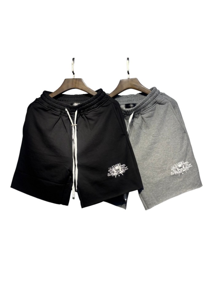 Side Bottom Gothic Letter Logo Raw Cut Hem Drawstring Sweat Shorts 2 colors 29306990