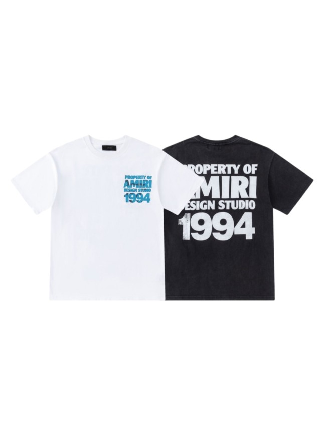 Gradient Blue PROPERTY OF AMIRI 1994 Text Back Large Distressed Bold Block Letter Tee 2 colors 29307012