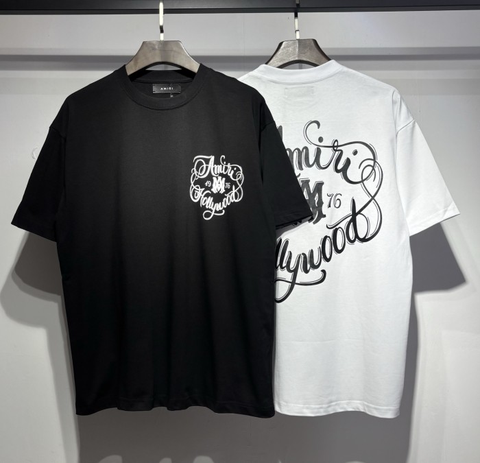 Front Mini Circular Hollywood Script Emblem Back Oversized Swirl Flourish Letter Print Tee 2 colors 29307018