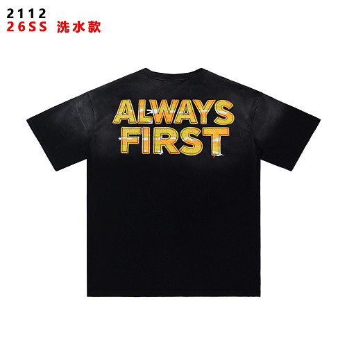Washed Faded Front Hollywood Race Flag Graphic Back ALWAYS FIRST Letter Print Tee 2 colors 29306987